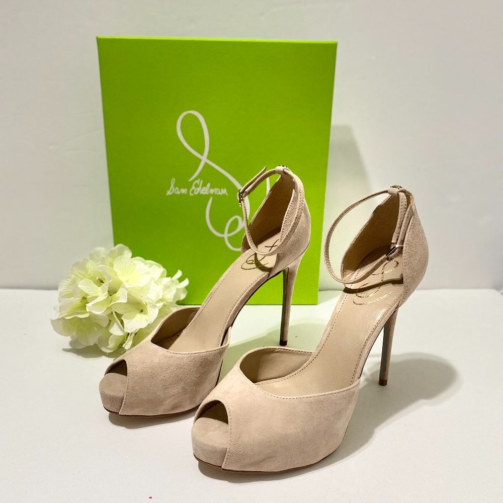 Sam Edelman Blush Suede Peep-Toe Ankle-Strap Heels